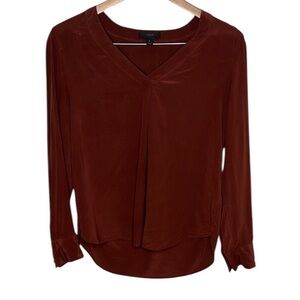 J.Crew Burnt Red Silk V-Neck Blouse Women Size 8 BLEMISH